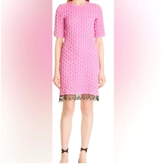 GANNI Pink Beaded Textured Dress in Moonlight Mauve - Picture 1 of 4